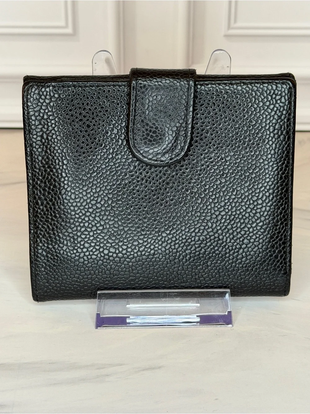 CHANEL Cambon Ligne Black Caviar Leather Snap Bifold Wallet With Dust Bag
